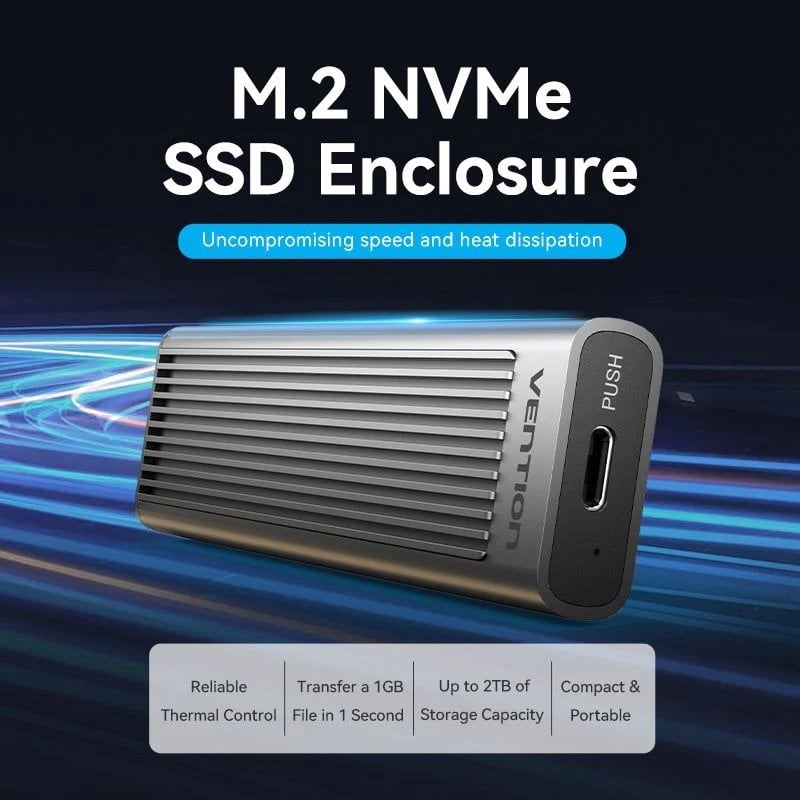 Caja Externa para Disco SSD M.2 NVMe Vention KPKH0/ USB Tipo-C 3.1/ Sin tornillos - Imagen 3