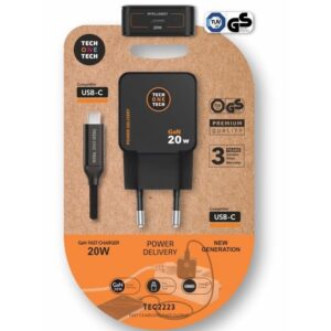Cargador de Pared GaN Tech One Tech TEC2223/ 1xUSB Tipo-C + Cable USB Tipo-C/ 20W/ Negro 8436546594789 TEC2223 TOT-CAR TEC2223