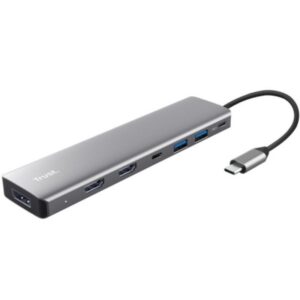 Docking USB Tipo-C Trust Dalyx/ 2xUSB/ 2xHDMI 4K/ 1xDisplayPort/ 1xUSB Tipo-C PD/ Gris 8713439256611 25661 TRU-HUB DALYX 7 EN 1 GY