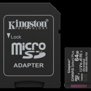 Kingston Technology 64GB microSDXC Canvas Select Plus Gen3 100MB/s A1 (Incluye adaptador de SD) 0740617348408 | P/N: SDCS3/64GB | Ref. Artículo: 1400993