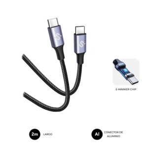 SUBBLIM CABLE PLUS 100W C-C 2M BLACK 8436586743581 | P/N: SUBCAB-C10002 | Ref. Artículo: 1399489