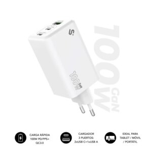 SUBBLIM CARGADOR GAN 100W CHARGER USB C+C+A 8436586743512 | P/N: SUBCHG-6G1003 | Ref. Artículo: 1400584
