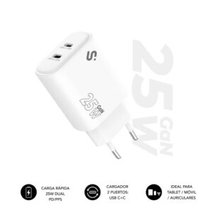 SUBBLIM CARGADOR GAN 25W CHARGER USB C+C 8436586743475 | P/N: SUBCHG-6G2520 | Ref. Artículo: 1400588
