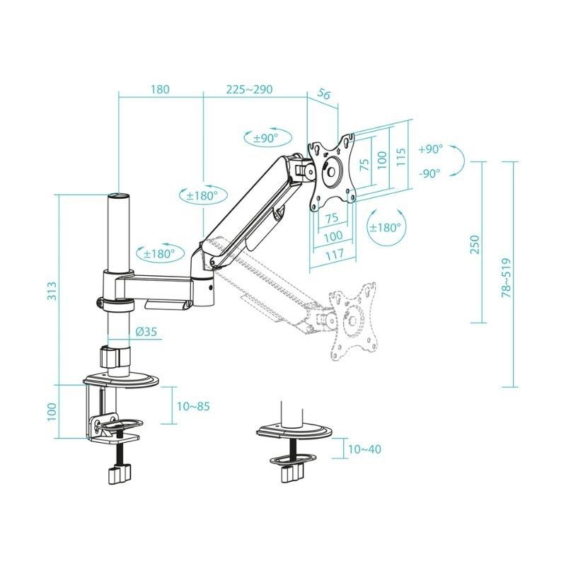 Soporte de Mesa para Monitor TooQ DB1532TNR-B/ Giratorio/ Inclinable/ hasta 9kg - Imagen 4