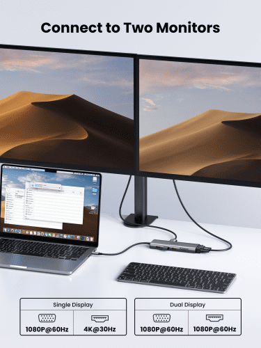 Ugreen 11-in-1 USB-C Hub to 3x USB-C/2x USB-A/HDMI/VGA/RJ45/SD/TF/3.5mm - Gray Acoplamiento Base Gris - Imagen 3