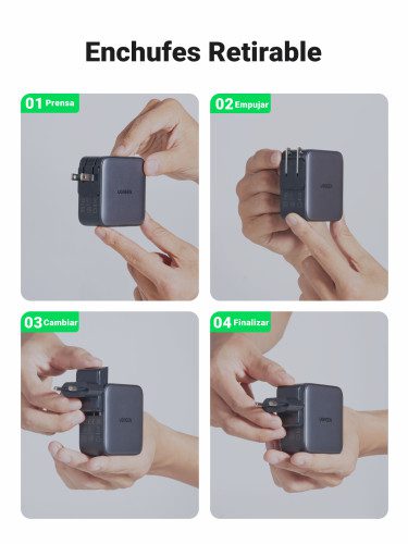 Ugreen 65W Nexode GaN Auriculares, Teléfono móvil, Portátil, Reloj inteligente, Tableta Gris USB Carga rápida Interior - Imagen 6