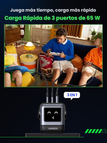 Ugreen Nexode RG 65W 3-Port GaN Ordenador portátil, Teléfono móvil, Portátil, Batería portátil, Teléfono Gris Corriente alterna Carga rápida Interior - Imagen 8