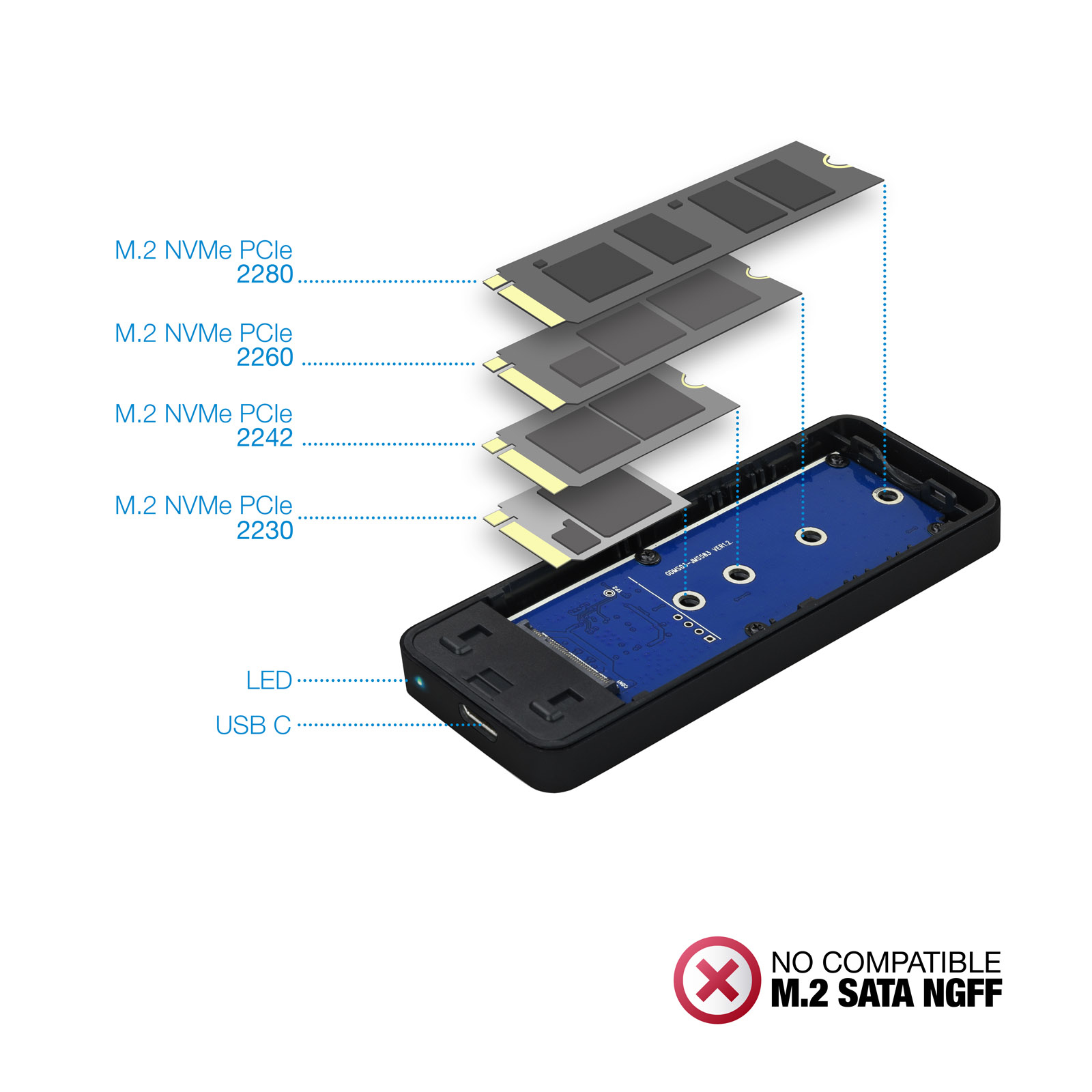 Caja externa tooq tqe - 2280b para ssd m.2 usb tipo c negro - Imagen 4
