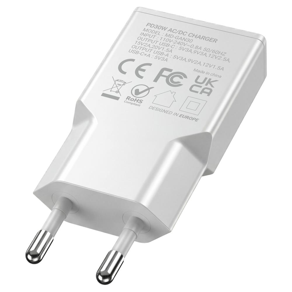 Cargador de pared mars gaming md - gan30w 30w 1x usb tipo c 1 x usb tipo a blanco - Imagen 2