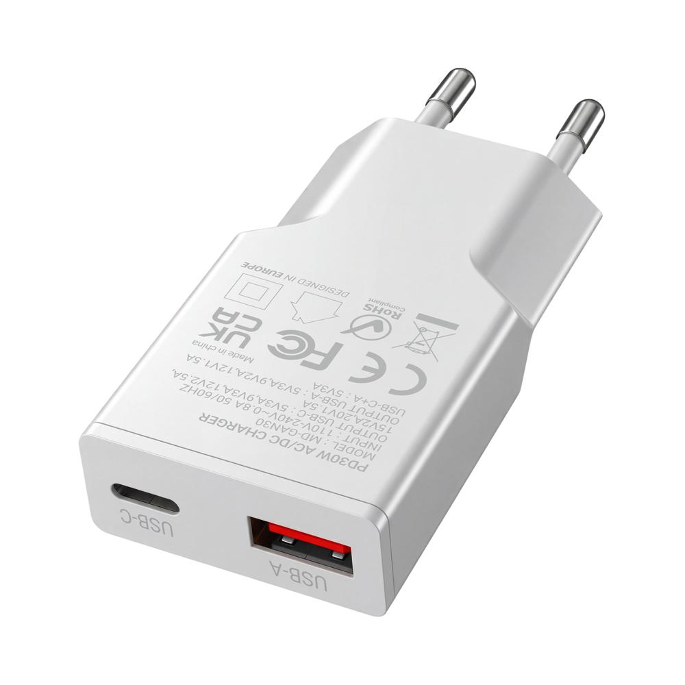 Cargador de pared mars gaming md - gan30w 30w 1x usb tipo c 1 x usb tipo a blanco - Imagen 4