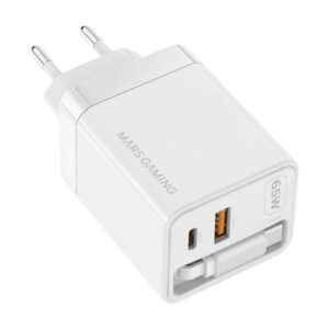 8435693114024 | P/N: MDGAN65RW | Cod. Artículo: DSP0000039912 Cargador de pared mars gaming md - gan65rw 65w 1x usb tipo c 1 x usb tipo a cable retractil usb tipo c blanco