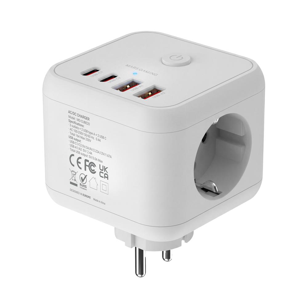 Cargador de pared mars gaming md - cube20w 20w 3x schuko 2x usb tipo c 2x usb tipo a blanco - Imagen 3
