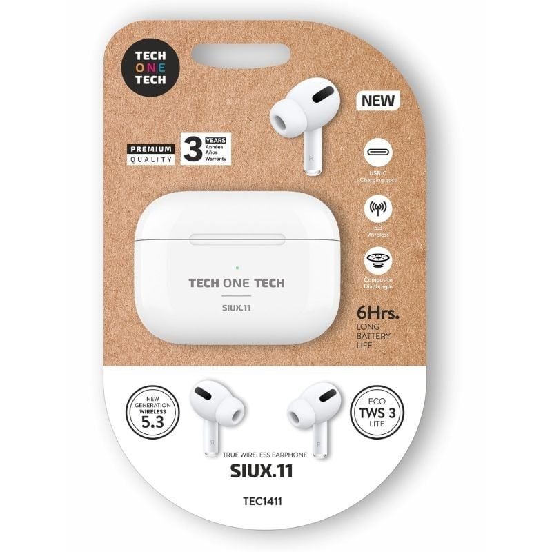 Auriculares Bluetooth Tech One Tech SIUX.11 TEC1411/ con estuche de carga/ Autonomía 6h/ Blancos 8436546594710 TEC1411 TOT-AUR TEC1411
