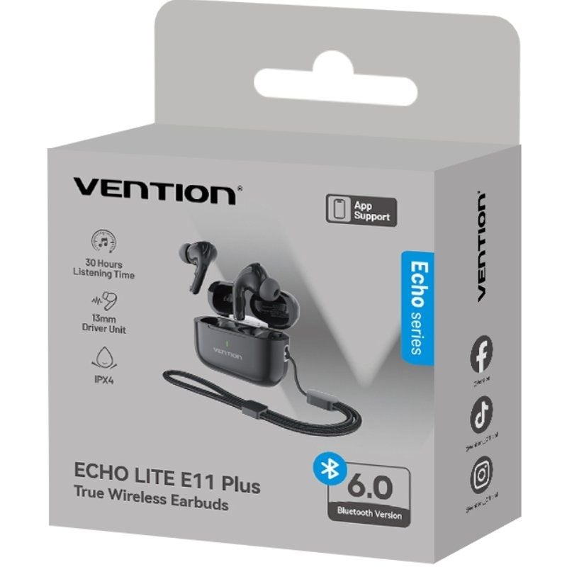 Auriculares Bluetooth Vention Echo Lite E11 Plus con estuche de carga/ Autonomía 6h/ Negros - Imagen 2