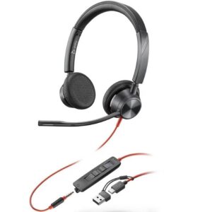 Auriculares Poly Blackwire 3225 para Microsoft Teams + 3.5 mm + Adaptador USB-C/A/ con Micrófono/ Jack 3.5 - USB Tipo-C/ Negros 197498429168 8X222AA HP-POL 8X222AA