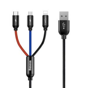 BASEUS THREE PRIMARY COLORS 3-IN-1 CABLE USB FOR M+L+T 3.5A 1.2M BLACK 6953156273948 | P/N: CAMLT-BSY01 | Ref. Artículo: 1406089