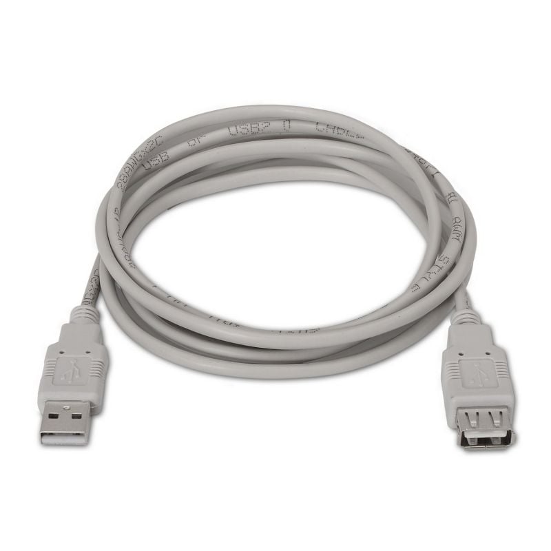 Cable Alargador USB 2.0 Aisens A101-0014/ USB Macho - USB Hembra/ Hasta 2.5W/ 60Mbps/ 3m/ Beige - Imagen 2