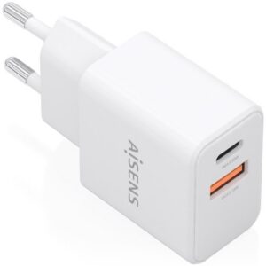 Cargador de Pared GaN Aisens A110-1025/ 1xUSB Tipo-C/ 1xUSB/ 20W/ Blanco 8435739905012 A110-1025 AIS-CARGA A110-1025