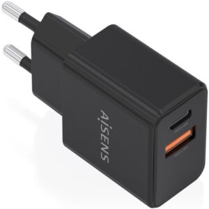 Cargador de Pared GaN Aisens A110-1026/ 1xUSB Tipo-C/ 1xUSB/ 20W/ Negro 8435739905029 A110-1026 AIS-CARGA A110-1026