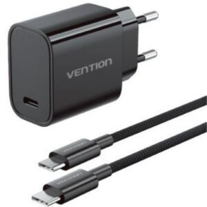 Cargador de Pared GaN Vention G18B0-EU/ 1xUSB Tipo-C + Cable USB Tipo-C/ 30W 6922794790353 G18B0-EU VEN-CARGA G18B0-EU