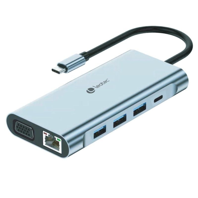 Docking USB Tipo-C Leotec LEDS01/ 3xUSB/ 2xUSB Tipo-C/ 1xUSB Tipo-C PD/ 1xHDMI 4K/ 1xVGA/ 1xRJ45/ 1xAudio/ 1xLector Tarjetas SD y MicroSD/ Gris - Imagen 4