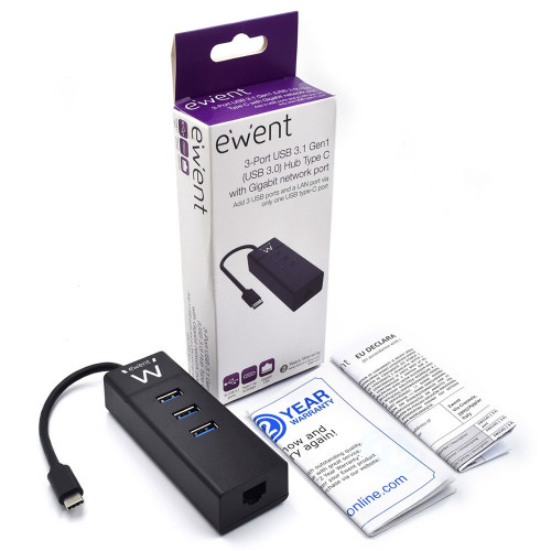 Ewent EW1141 hub de interfaz USB 3.2 Gen 1 (3.1 Gen 1) Type-C 5000 Mbit/s Negro - Imagen 6