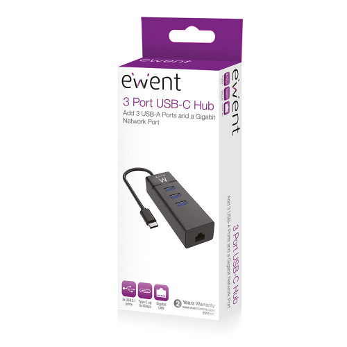 Ewent EW1141 hub de interfaz USB 3.2 Gen 1 (3.1 Gen 1) Type-C 5000 Mbit/s Negro - Imagen 7