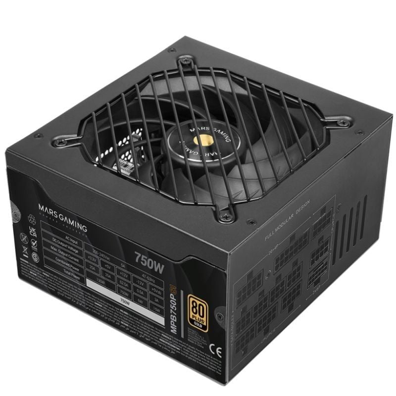 Fuente de Alimentación Mars Gaming MPB750PSI/ 750W/ Ventilador 14cm/ ATX 3.1/ PCIe 5.1/ 80 Plus Gold 8435693114154 MPB750PSI TAC-FUENTE MPB750PSI BK