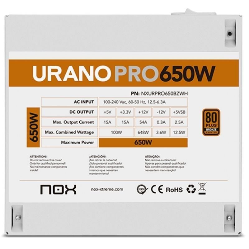 Fuente de Alimentación Nox Hummer Urano Pro White/ 650W/ Ventilador 12cm/ 80 Plus Bronze/ Blanca - Imagen 5