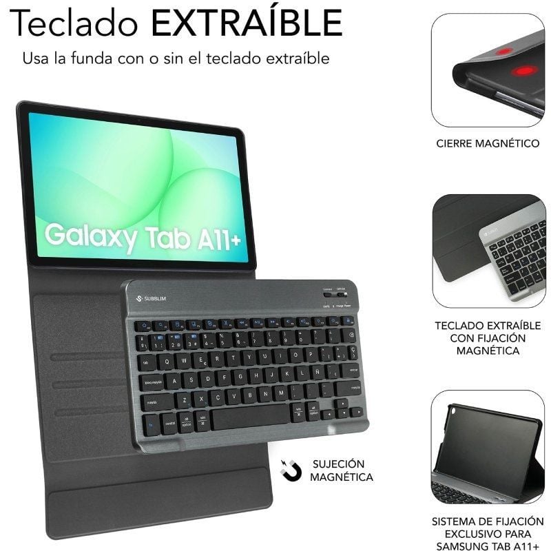 Funda con Teclado Subblim KeyTab Pro BT para Tablets Samsung Galaxy A11+/ Negra - Imagen 3