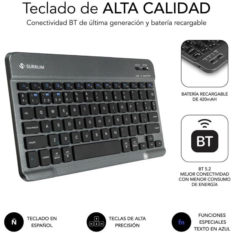 Funda con Teclado Subblim KeyTab Pro BT para Tablets Samsung Galaxy A11+/ Negra - Imagen 5