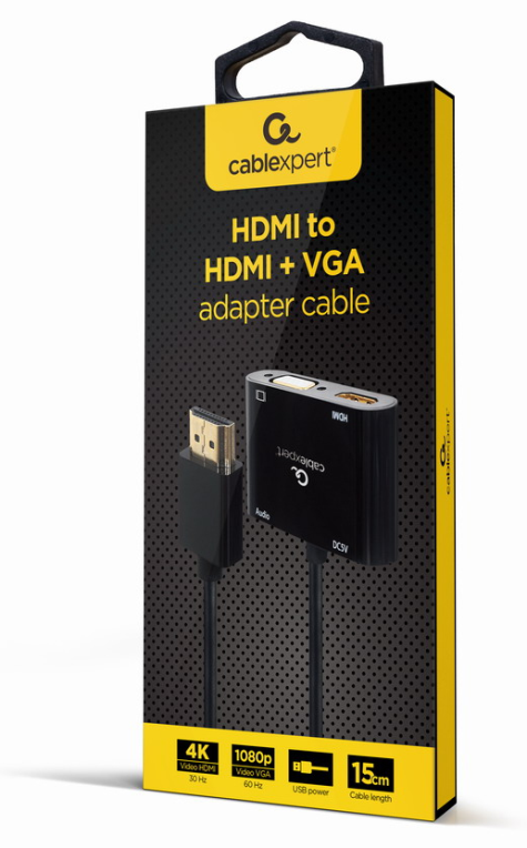 HDMI MACHO A HDMI HEMBRA + VGA HEMBRA + CABLE ADAPTADOR DE AUDIO NEGRO 8716309124409 A-HDMIM-HDMIFVGAF-01