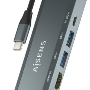 HUB AISENS 5 EN 1 USB-C A 1XHDMI 1XRJ45 2XUSB 1XPD 15CM 8436574709728 ASUC-5P011-GR