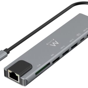 HUB EWENT USB 3.2 GEN1 USB-C DOCK 8-1 HDMI 4K 2XUSB-C 2XUSB-A LAN CARD READER 8052101431582 EW1146