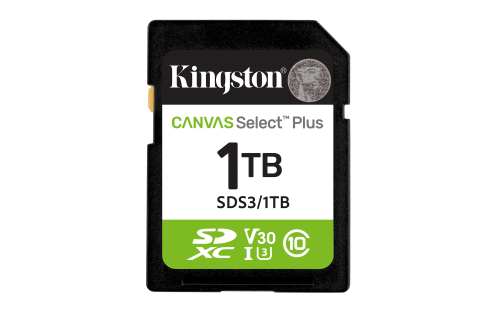 Kingston Technology 1 TB SDXC Canvas Select Plus Gen3 150 MB/s C10 UHS-I U3 V30 0740617348378 | P/N: SDS3/1TB | Ref. Artículo: 1400996