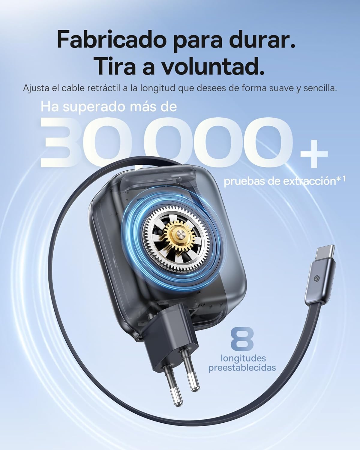 OS-BASEUS ENERCORE CJ11 FAST CHARGER WITH RETRACTABLE CABLE 2C 45W EU COSMIC BLACK - Imagen 2