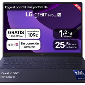 PORTATIL LG GRAM U9-288V 32GB 1TB 16"WQXGA W11H 8806096481356 16Z90TS-G.AU99B