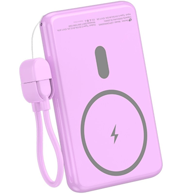 Powerbank 5000mAh Leotec LEPOWW20W5P/ 20W/ Wireless/ Púrpura/ Incluye Cable USB Tipo-C - Imagen 2