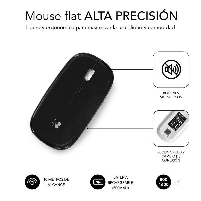 Ratón Inalámbrico Subblim Dual Flat/ Batería recargable/ Hasta 1600 DPI - Imagen 2