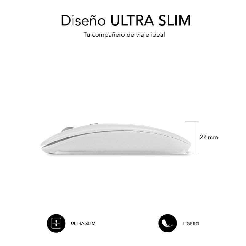 Ratón Inalámbrico Subblim Dual Flat/ Batería recargable/ Hasta 1600 DPI/ Blanco - Imagen 3