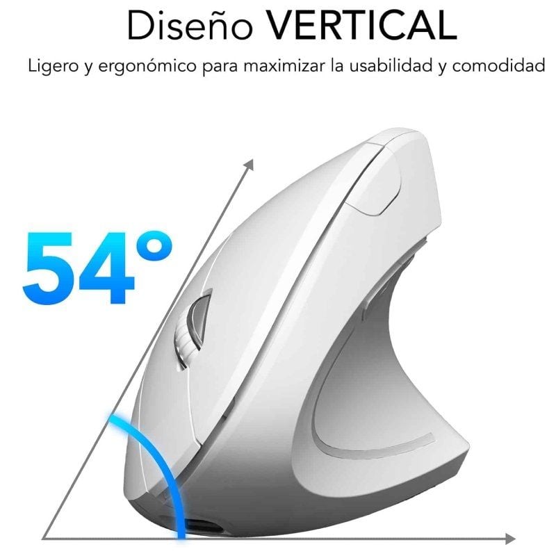 Ratón Vertical Inalámbrico Subblim Glide Vertical Ergo Dual Battery/ Batería Recargable/ Hasta 1600 DPI/ Blanco - Imagen 3