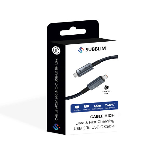 SUBBLIM CABLE HIGH 240w C-C USB4.0 8K 1,5m - Imagen 6