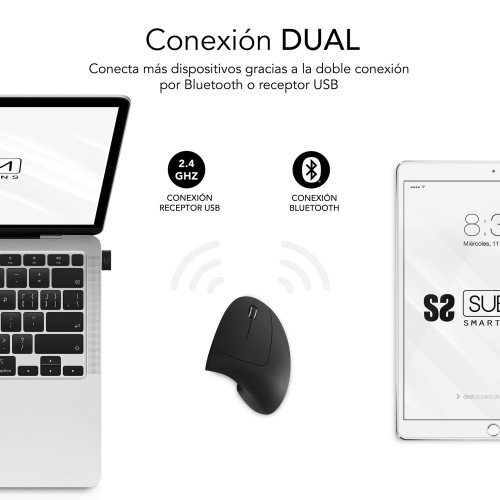 SUBBLIM Ratón GLIDE VERTICAL ERGO DUAL MOUSE BATTERY BLACK - Imagen 2