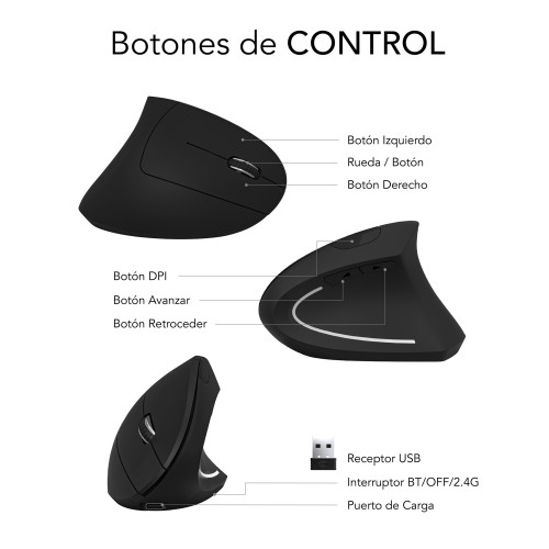 SUBBLIM Ratón GLIDE VERTICAL ERGO DUAL MOUSE BATTERY BLACK - Imagen 7