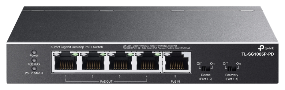 SWITHC TP-LINK TL-SG1005P-PD GIGA 4-PORT POE+ 1-PORT POE++REQUIERE POE ADICIONAL 4895252501117 TL-SG1005P-PD