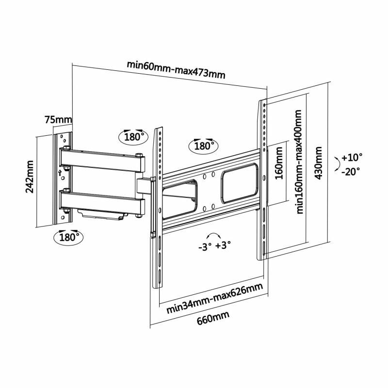 Soporte de Pared Giratorio/ Inclinable/ Nivelable Aisens WT70TSLE-025 para TV de 37-70"/ hasta 50kg - Imagen 5