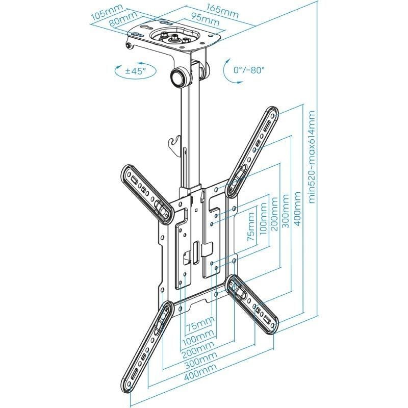 Soporte de Techo Giratorio/ Inclinable TooQ LPCE1123TSLI-B para TV de 23-55"/ hasta 20kg - Imagen 5