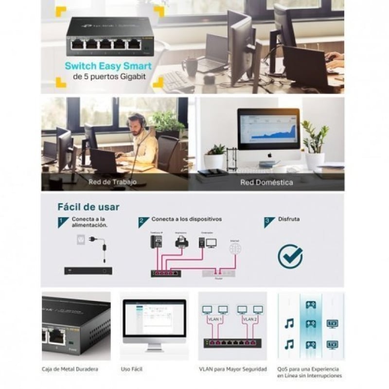 Switch TP-Link Easy Smart TL-SG105E V2 5 Puertos/ RJ-45 10/100/1000 - Imagen 4