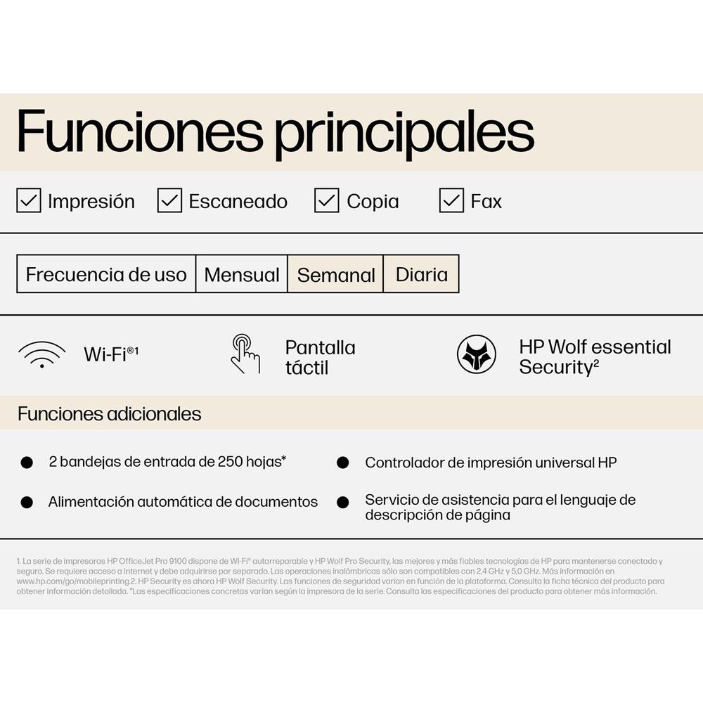 Multifuncion inyeccion hp officejet pro 9125e color fax - a4 - 22ppm - usb - red - wifi - duplex todas las funciones - Imagen 2