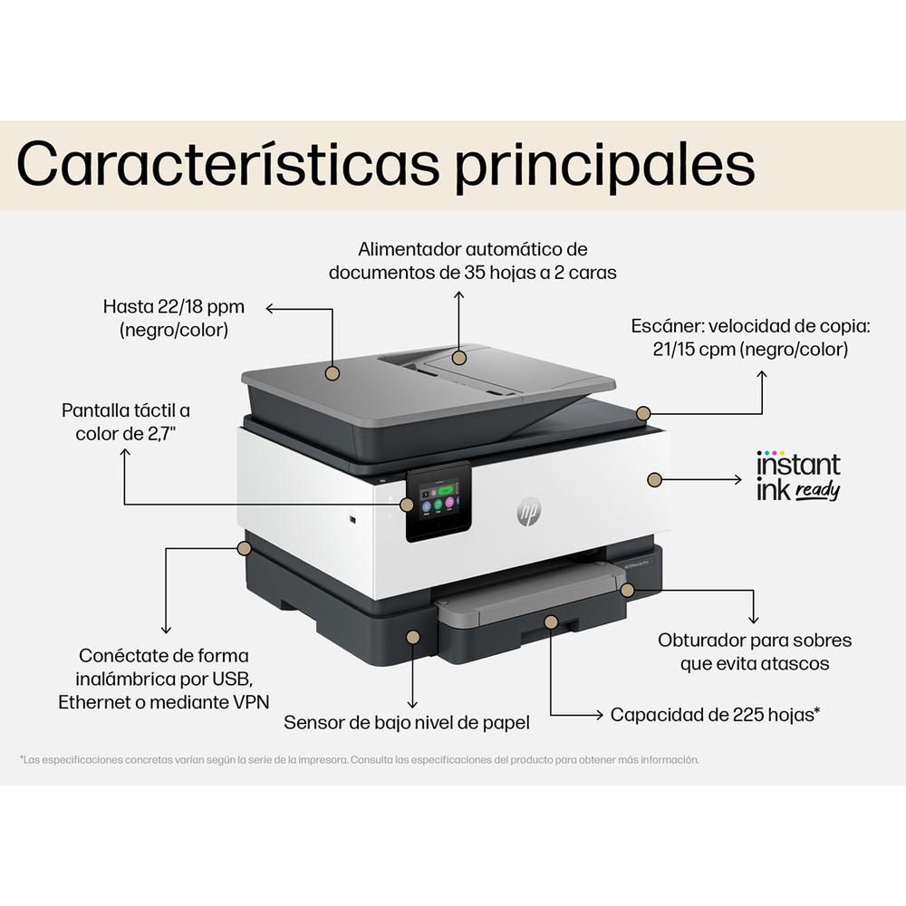 Multifuncion inyeccion hp officejet pro 9125e color fax - a4 - 22ppm - usb - red - wifi - duplex todas las funciones - Imagen 3